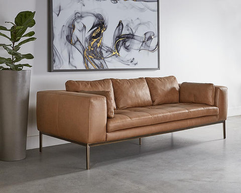 Burr Contemporary Leather Tuxedo Sofa with Armrests