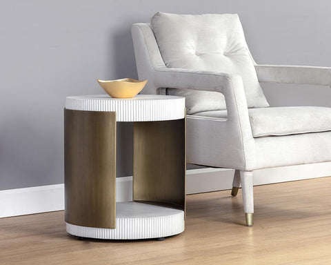 Sunpan Cavette Fluted Drum End Table for Contemporary Spaces
