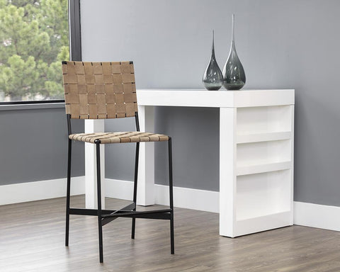 Timeless Minimalist Modern Upholstered Slat Back Counter Stool
