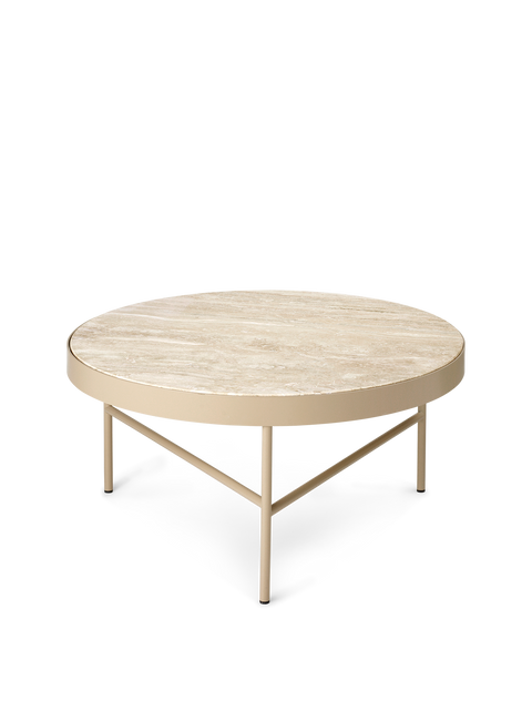 Contemporary Organic Round Travertine Frame Coffee Table