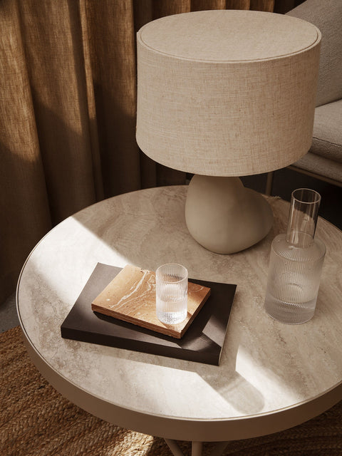 Contemporary Organic Round Travertine Frame Coffee Table