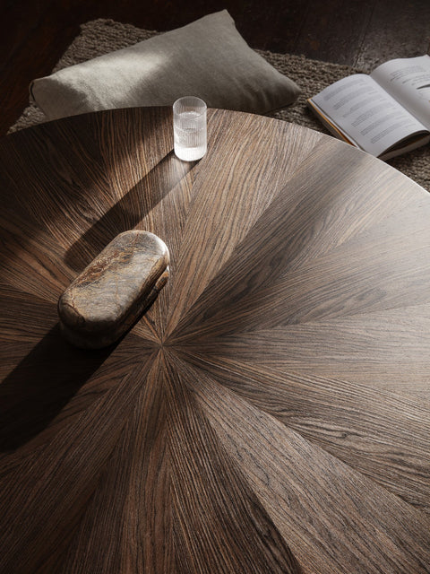 Timeless Minimalist Marquetry Round Coffee Table with Block Legs