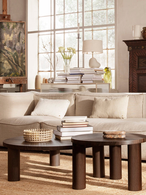 Timeless Minimalist Round Wood Coffee Table with Block Legs