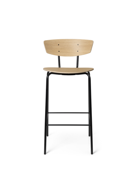 Herman Timeless Minimalist Oak Counter Stool with Curved High Back