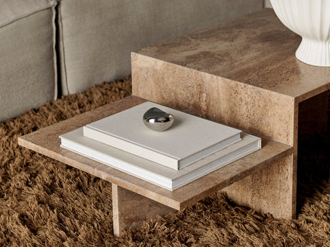 Modern Minimalist Freeform Travertine Coffee Table