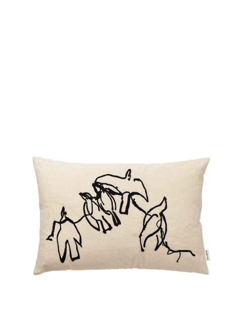 Contemporary Chambray Embroidered Lumbar Throw Pillow