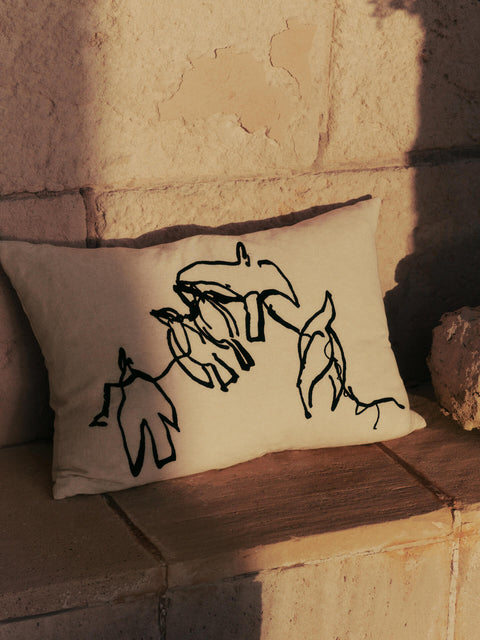 Contemporary Chambray Embroidered Lumbar Throw Pillow