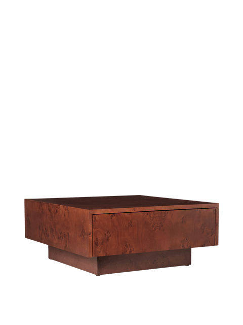 Timeless Minimalist Burl Wood Square Coffee Table with Storage