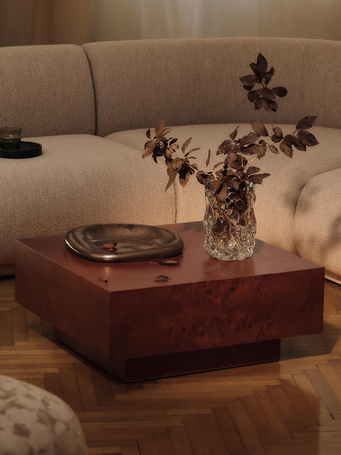 Timeless Minimalist Burl Wood Square Coffee Table with Storage