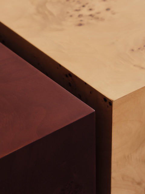 Timeless Minimalist Burl Wood Square Coffee Table with Storage