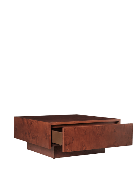 Timeless Minimalist Burl Wood Square Coffee Table with Storage