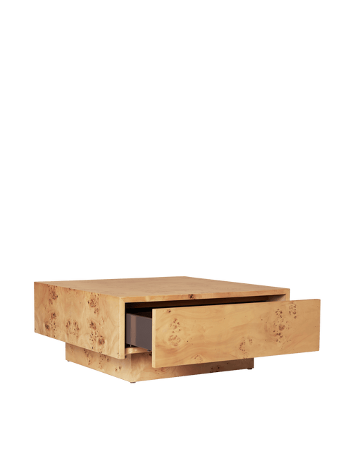 Burl Contemporary Organic Square Coffee Table with Storage
