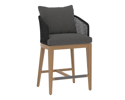 Capri Modern Barrel Upholstered Teak Counter Stool