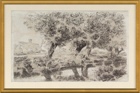 Vintage Etched Landscape 1 Print Framed Wall Art