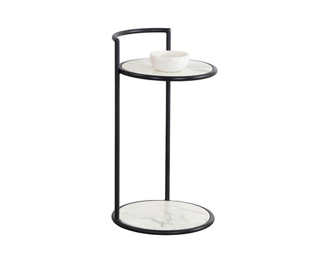 Parga Minimalist Marble Look Round C Table Accent Table