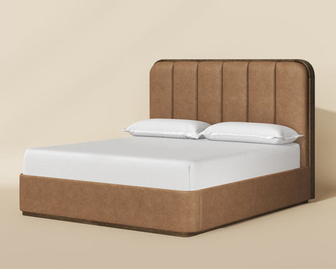 Sunpan Contemporary Jamille Upholstered Platform Bed with Headboard - Queen - King