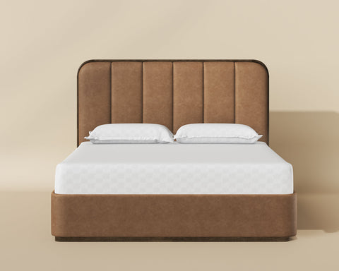 Sunpan Contemporary Jamille Upholstered Platform Bed with Headboard - Queen - King