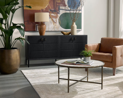 Sunpan Riyaz Traditional Round Marble Coffee Table