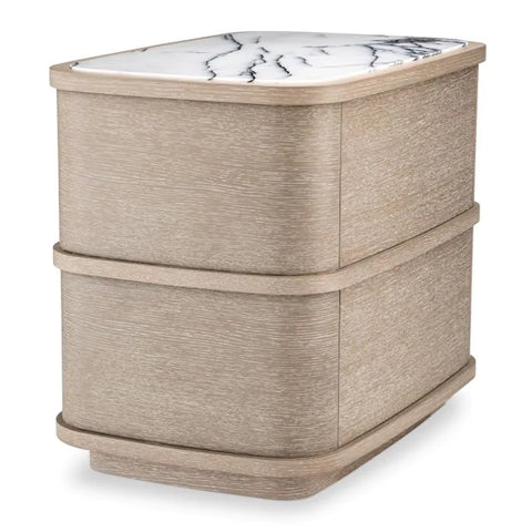 Space Saving Curved Marble Wood Drum Nightstand