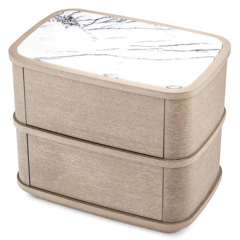 Space Saving Curved Marble Wood Drum Nightstand