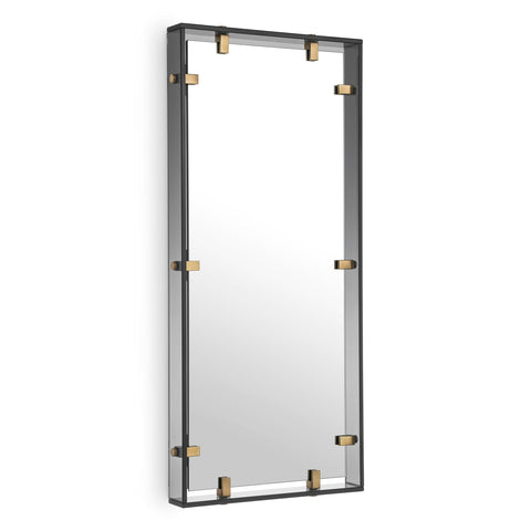 Contemporary Floating Brass Framed Rectangle Wall Mirror