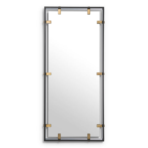 Contemporary Floating Brass Framed Rectangle Wall Mirror