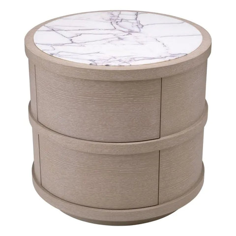 Space Saving Organic Marble Wood Curved Nightstand