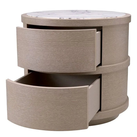 Space Saving Organic Marble Wood Curved Nightstand