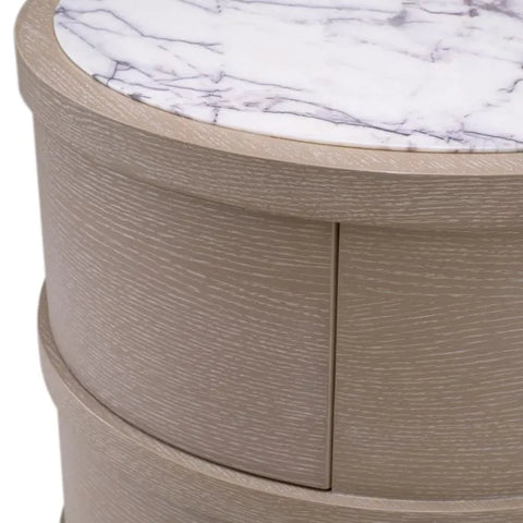 Space Saving Organic Marble Wood Curved Nightstand