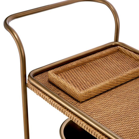 Pescara Contemporary Brass and Rattan Bar Cart