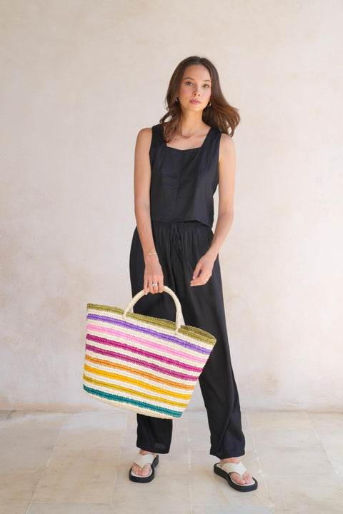 Beach Stripe Handmade Open Top Tote