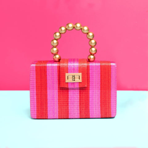 Beach Stripe Clutch with Beads and Turn Lock