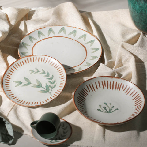 Porto Brasil Decorated Handmade Glazed Stoneware Plate Set - Set of 6