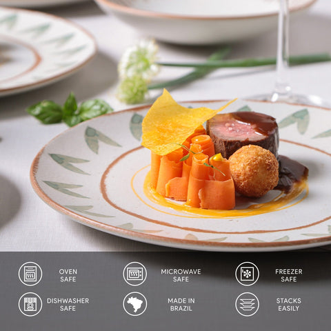 Porto Brasil Decorated Handmade Glazed Stoneware Plate Set - Set of 6