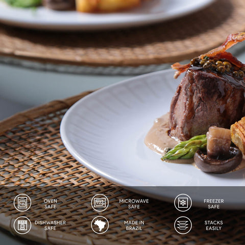 Porto Brasil Everyday Embossed Glazed Stoneware Plate Set for Contemporary Dining - Set of 6