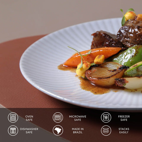 Porto Brasil Everyday Minimalist Embossed Glazed Stoneware Dinner Plate Set - Set of 6