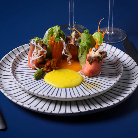 Porto Brasil Decorated Handmade Geometric Plate Set with Glazed Finish - Set of 6