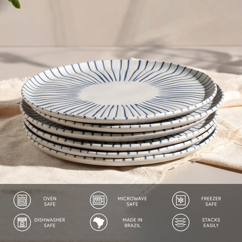 Porto Brasil Decorated Handmade Geometric Plate Set with Glazed Finish - Set of 6