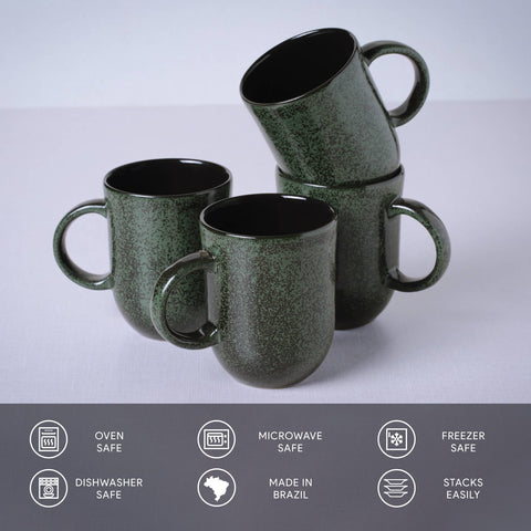 Porto Brasil Everyday Greenery Stoneware Mug with Reactive Glaze - Set of 4