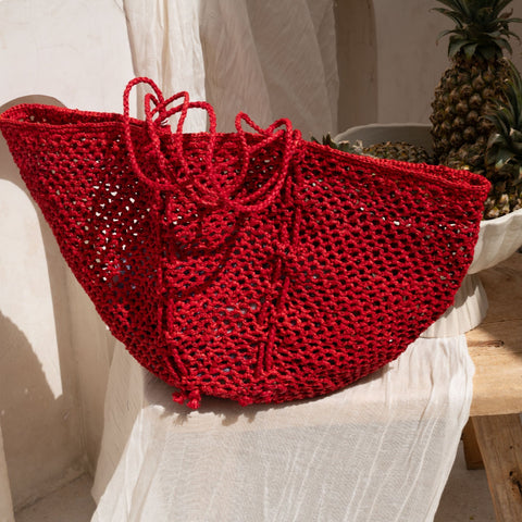 Beach Handmade Braided Raffia Tote with Geometric Pattern
