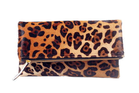Evening Leopard Animal Clutch with Zip Top