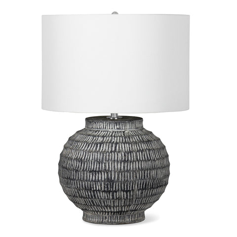 Adobe Accent Handcrafted Drum Table Lamp with Engraved Details