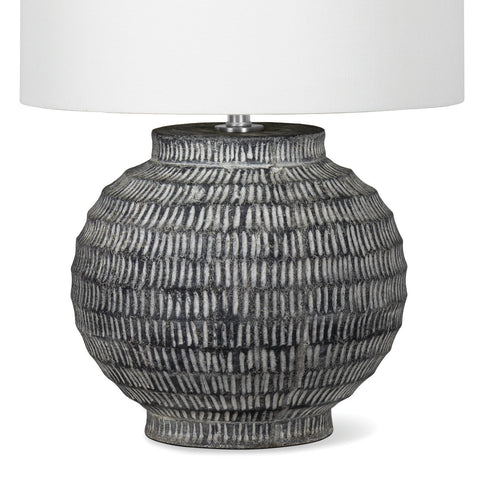 Adobe Accent Handcrafted Drum Table Lamp with Engraved Details