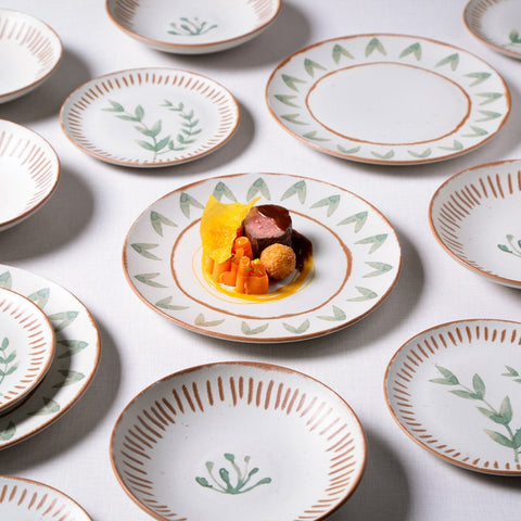 Porto Brasil Handmade Organic Rustic Stoneware Salad Bowl with Geometric Design - Set of 6