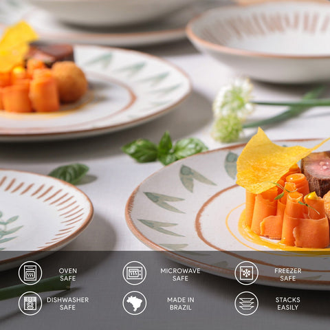 Porto Brasil Handmade Organic Rustic Stoneware Salad Bowl with Geometric Design - Set of 6