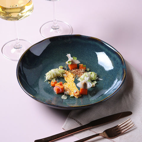 Porto Brasil Organic Abstract Hand Finished Glazed Stoneware Salad Bowl - Set of 6