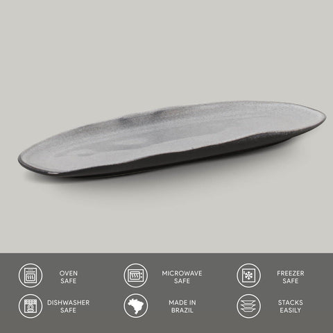 Porto Brasil Minimalist Solid Hand Finished Stoneware Serving Platter - Set of 4