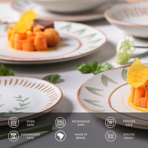 Porto Brasil Decorated Bohemian Glazed Stoneware Dessert Plate Set - Set of 6