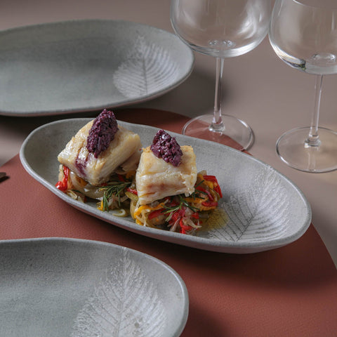 Porto Brasil Organic Minimalist Graphic Matte Stoneware Serving Platter - Set of 4