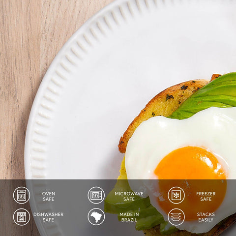 Porto Brasil Everyday Embossed Minimalist Glazed Stoneware Dessert Plate Set - Set of 6